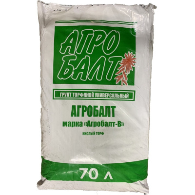 Торф верховой кислый Агробалт - В, 70 л (рН=3,7-4,7) фр.0-20 мм (зеленый)